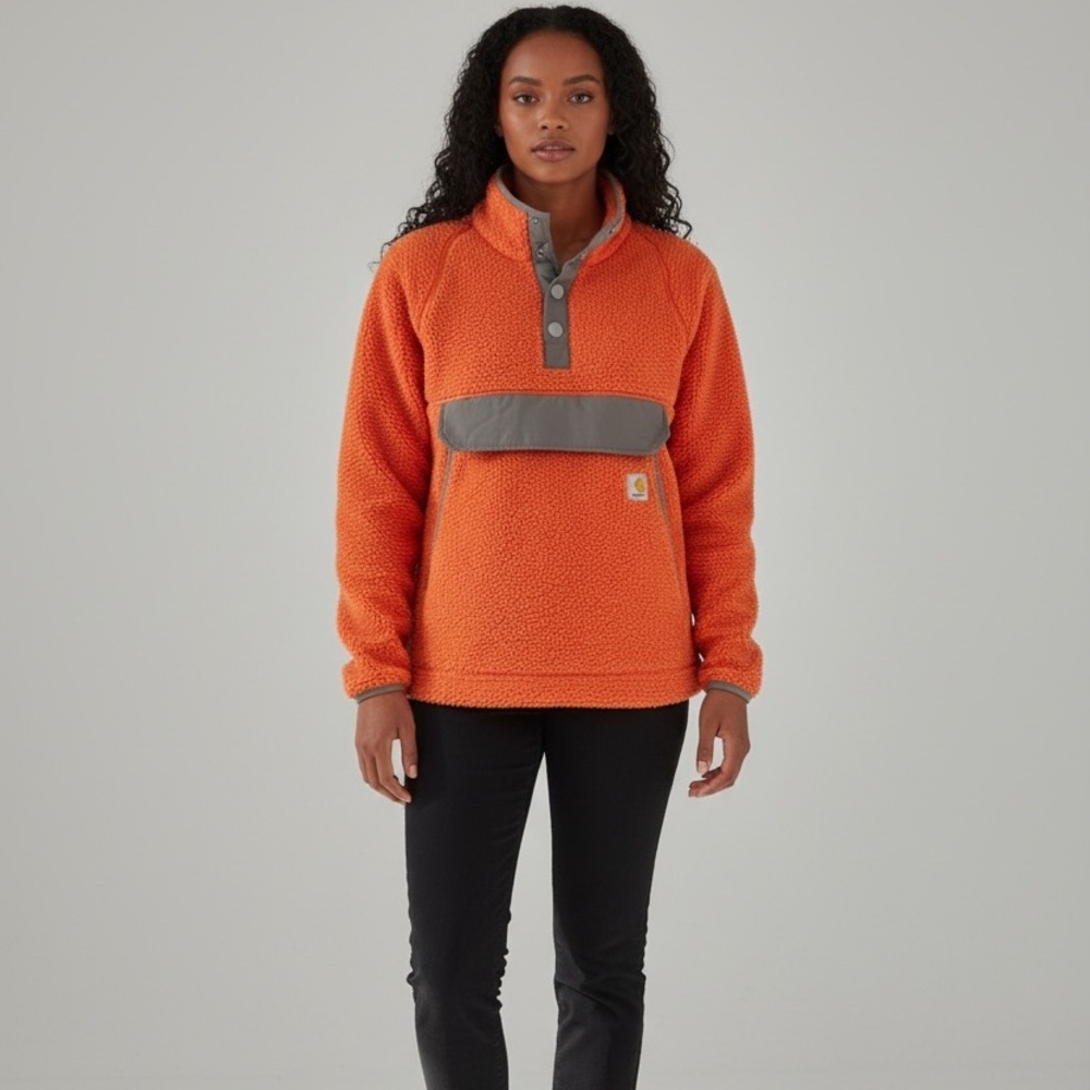 Carhartt Relaxed Fit Fleece Pullover Shirt Jacket Orange/Gray Women's size XS